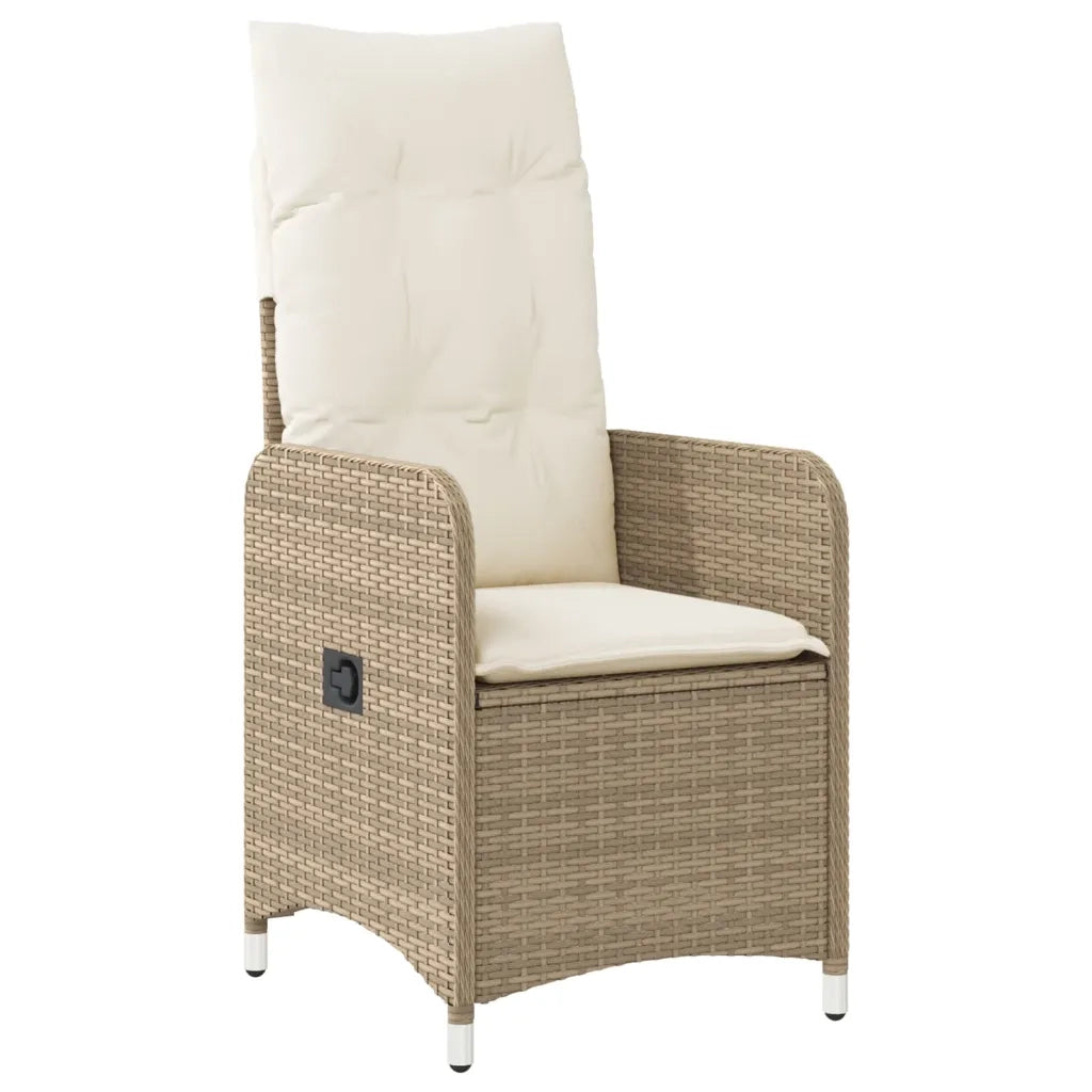 Sedia Reclinabile da Giardino con Cuscini Beige in Polyrattan