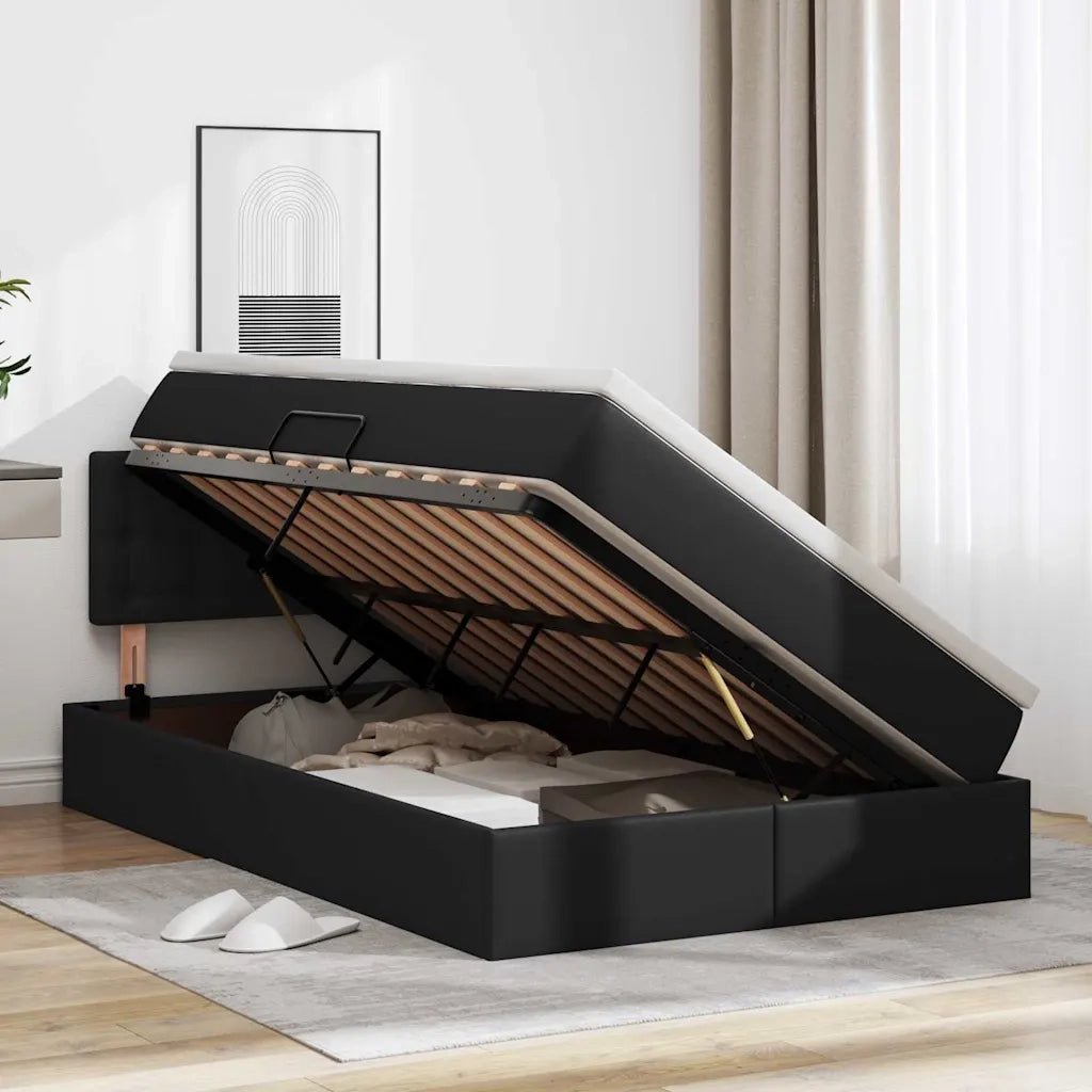 Letto con contenitore e materasso Nero 120 x 200 cm