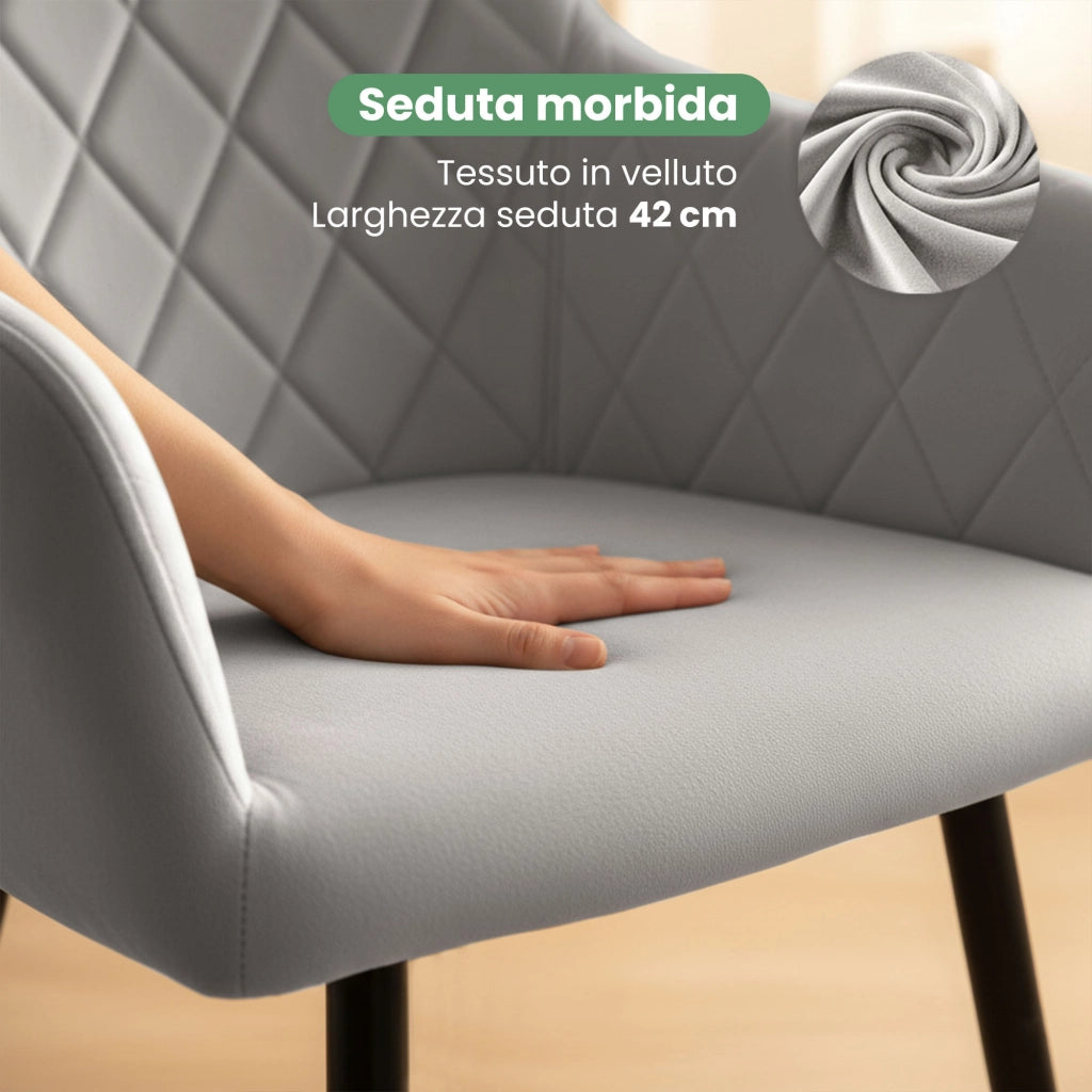 Set di 2 Sedie in velluto con cuciture a rombi VELTO Grigio gambe nere