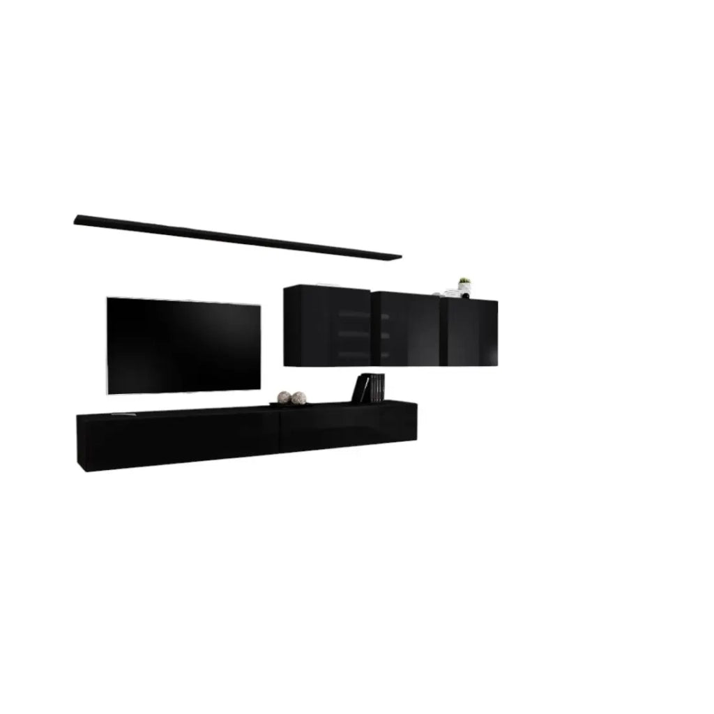 Set di mobili da salotto da parete SWITCH VII design, colore nero lucido.