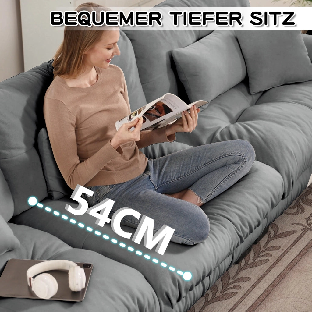 Divano angolare modulare in chenille con cuscini lombari e decorativi schienale ergonomico per soggiorno grigio