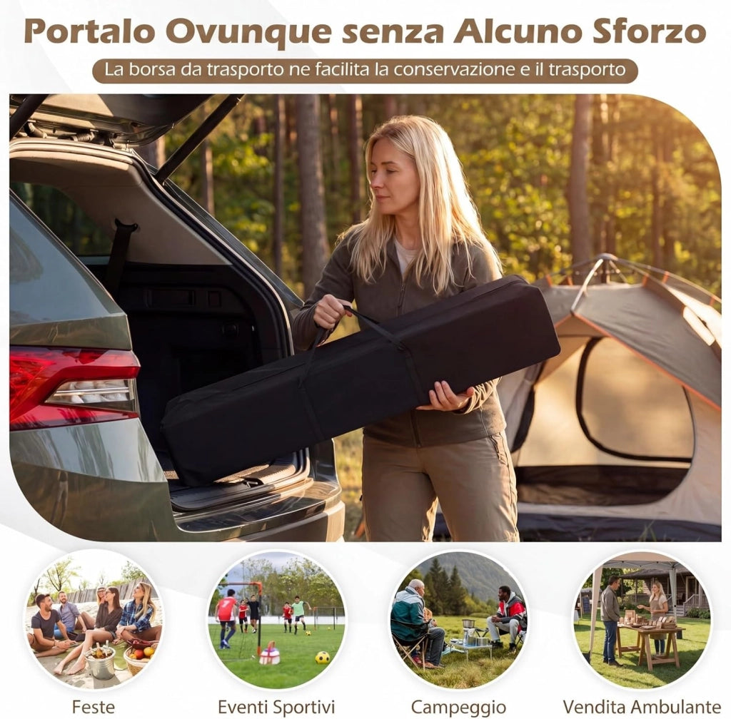 Gazebo da Giardino 3 x 3 M, Tendone Parasole con Telo Impermeabile e Resistente, Sacchi di Sabbia, Pieghevole, Portatile e Altezza Regolabile, per Esterno, Mercati, Fiere e Campeggio (Beige)