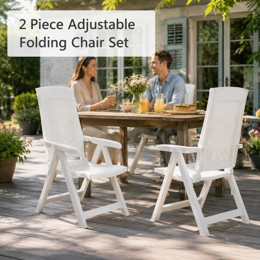 Adjustable Garden Chairs, 2 Pieces, Plastic, White