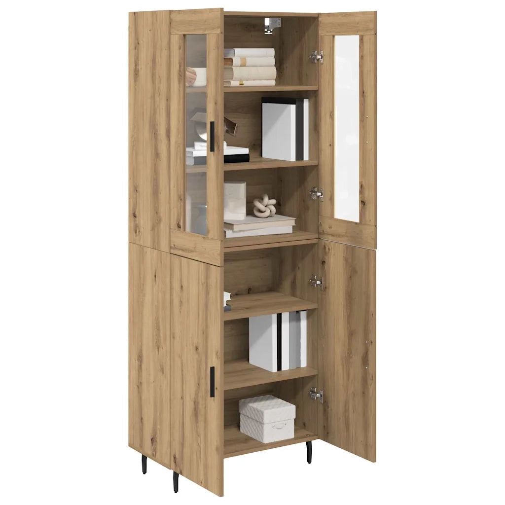 Credenza 2 pz | Madia | Buffet da pranzo | Armadio da pranzo Rovere artigianale Legno Stratificato e Vetro