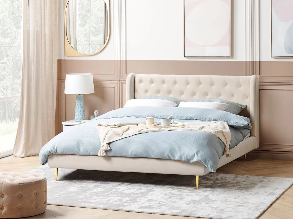 Letto matrimoniale in velluto beige 180 x 200 cm design moderno contemporaneo