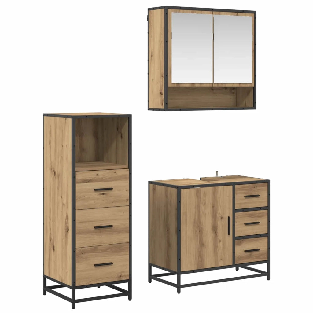Set di mobili per il bagno con porta 3 pcs Rovere artigianale 3402333