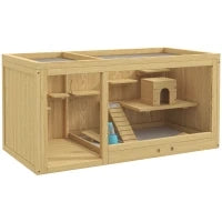 Gabbia per Piccoli Animali in Legno di Abete, con Ciotola e Bevitore, 100 x 50 x 50 cm, Naturale