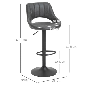 Set di 2 sgabelli da bar girevoli regolabili in altezza con schienale, effetto pelle e base in metallo grigio