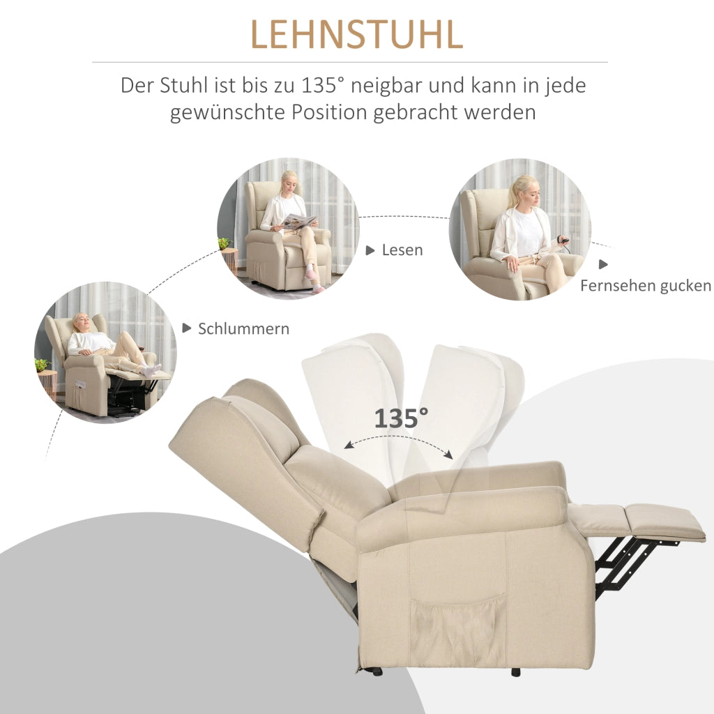 Poltrona Relax Massaggiante Elettrica Reclinabile con Alzapersona ¨C zephmum ¨C Crema 72.5x94x109cm