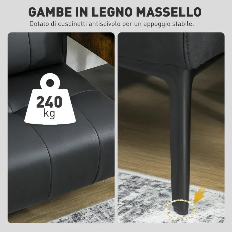 DIVANO 2 POSTI IN FINTA PELLE SENZA BRACCIOLI E TRAPUNTATO A BOTTONI, 115X73X83 CM, NERO