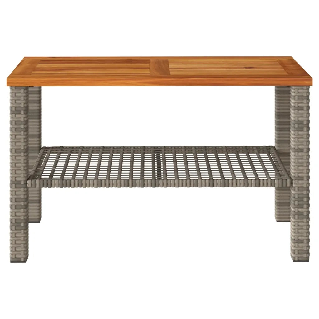 Tavolo da Giardino Grigio 70x38x42 cm Polyrattan e Legno Acacia
