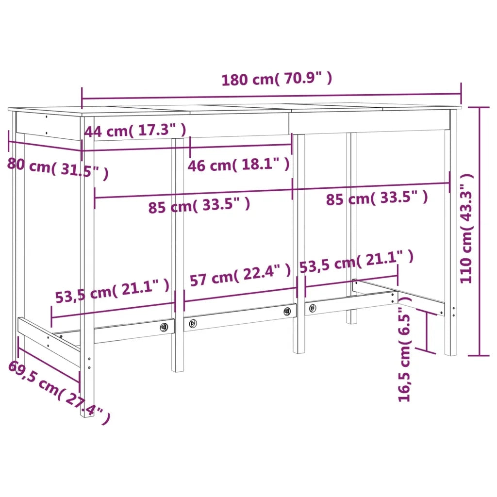 Tavolo da Bar 180x80x110 cm in Legno Massello di Pino