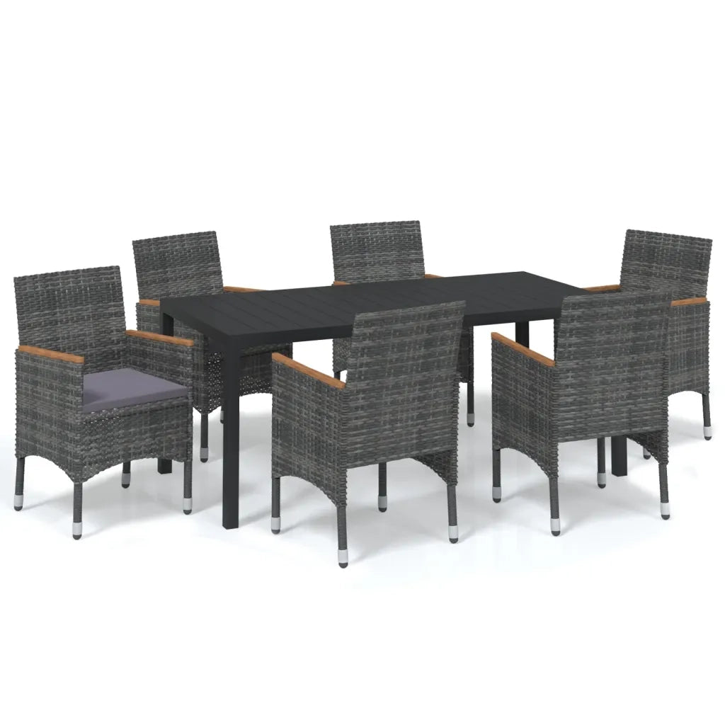 Set da Pranzo per Giardino 7 pz con Cuscini Polyrattan Grigio 3095031
