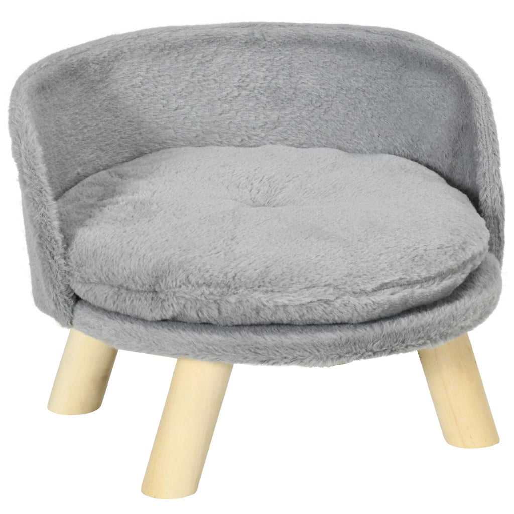 Letto per animali con cuscino lavabile in lavatrice, piedi antiscivolo in legno di pino grigio Ø40,5 × 33 cm