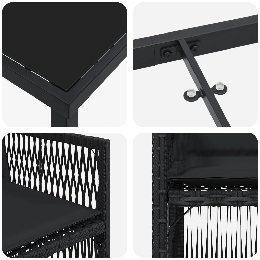 Set da Pranzo per Giardino da 5 pezzi con Cuscini Rattan Sintetico Nero