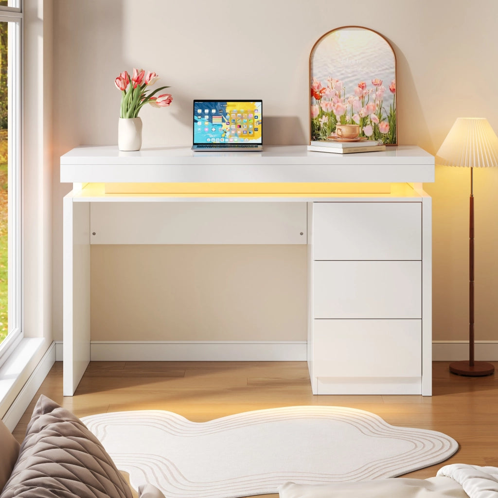 Scrivania con LED e Cassetti ¨C MINIMAL ¨C Legno, 120x50x78,5 cm