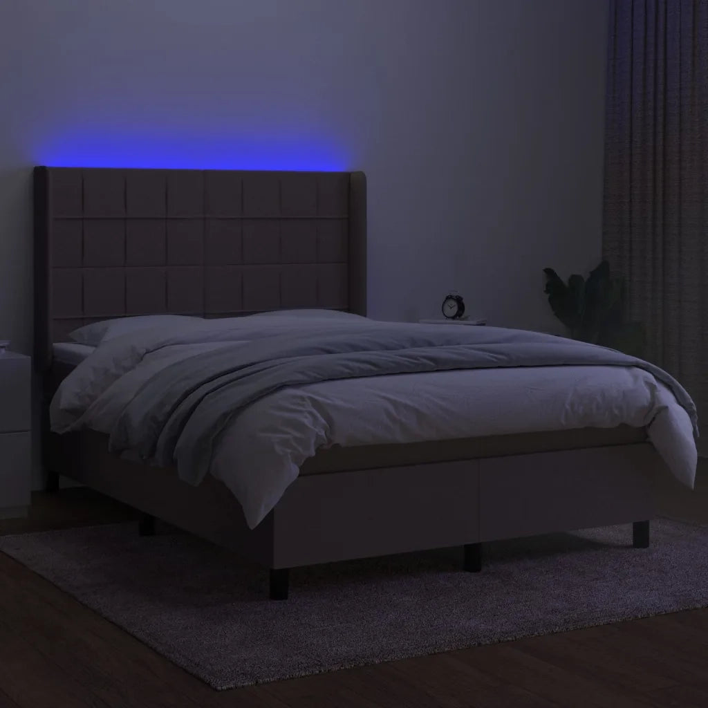 Letto a Molle con Materasso e LED Tortora 140x200 cm in Tessuto cod mxl 35438