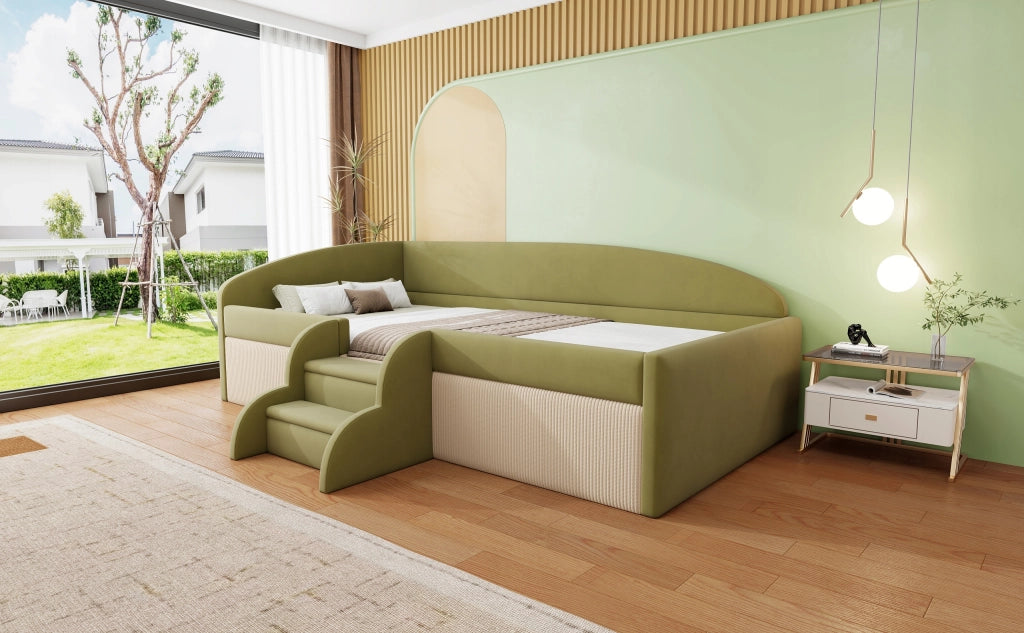 Letto singolo imbottito - Xylo - 90x190 - Verde scuro crema