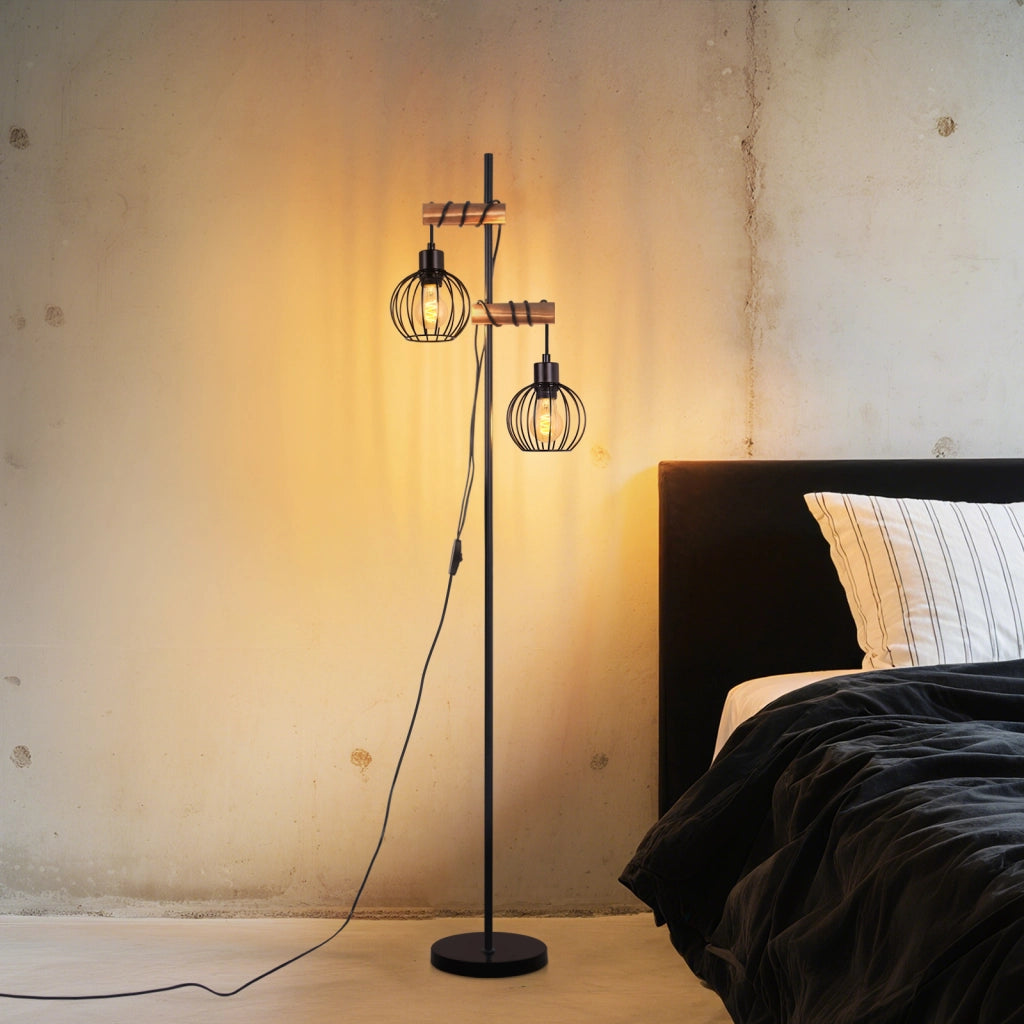 ZMH Lampada da terra nera 2 luci E27 metallo industriale vintage 151cm senza lampadina