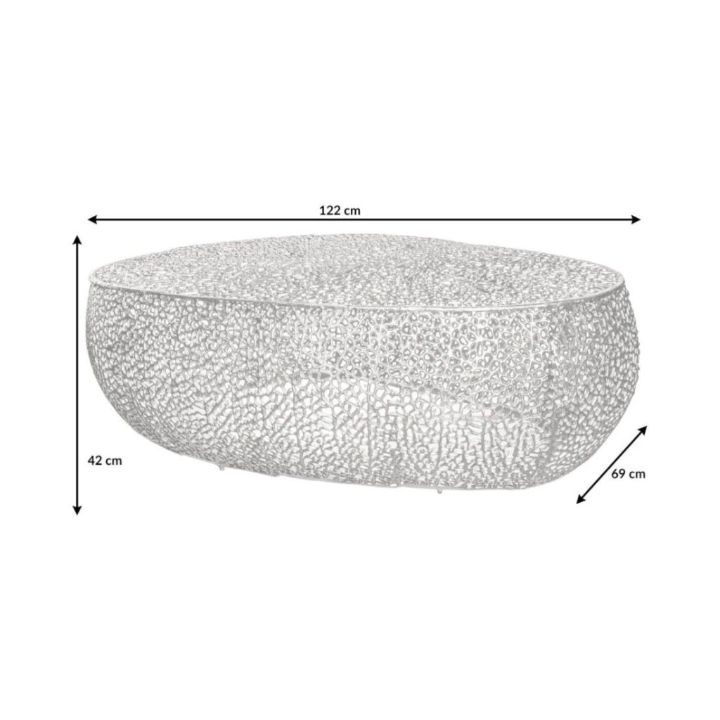 Tavolino design METRIX 122x69 cm – Alluminio argento con motivi arrotondati