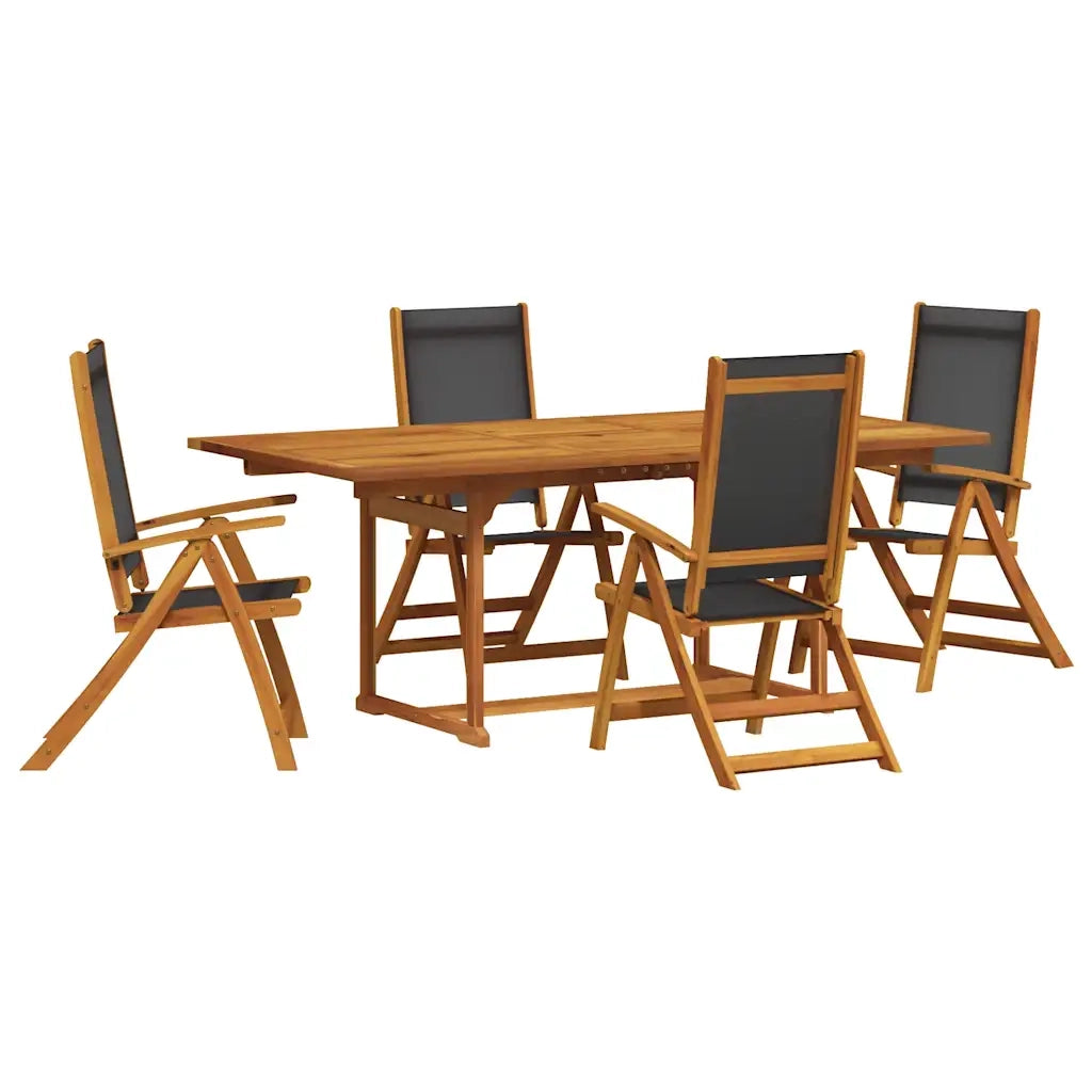 Set Pranzo da Giardino 5pz Legno Massello di Acacia e Textilene