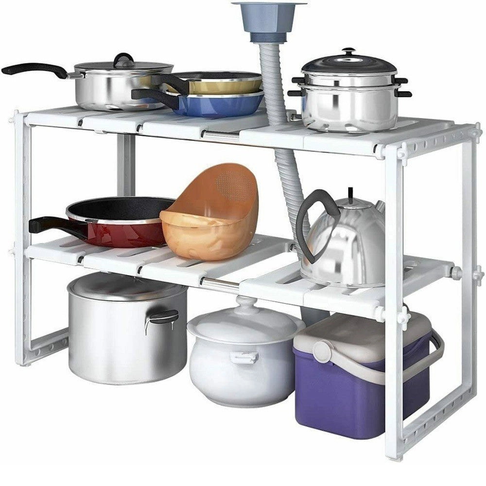 Trade Shop - Scaffale Sotto Lavabo Cucina 2 Ripiani Salvaspazio Regolabile 38x26x50-70cm 5818 -