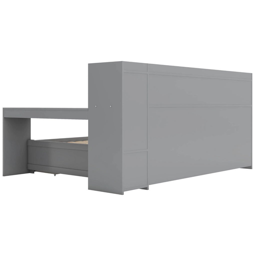 Letto singolo 90x200 cm con scrivania, USB e 2 cassetti grigio