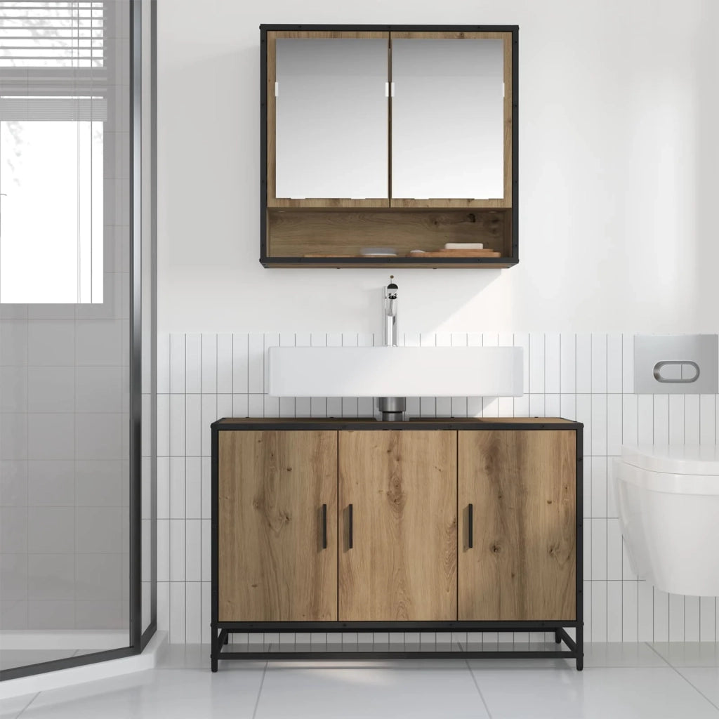 Mobile da Bagno con porta Rovere artigianale 90 x 33 x 60 cm 883618