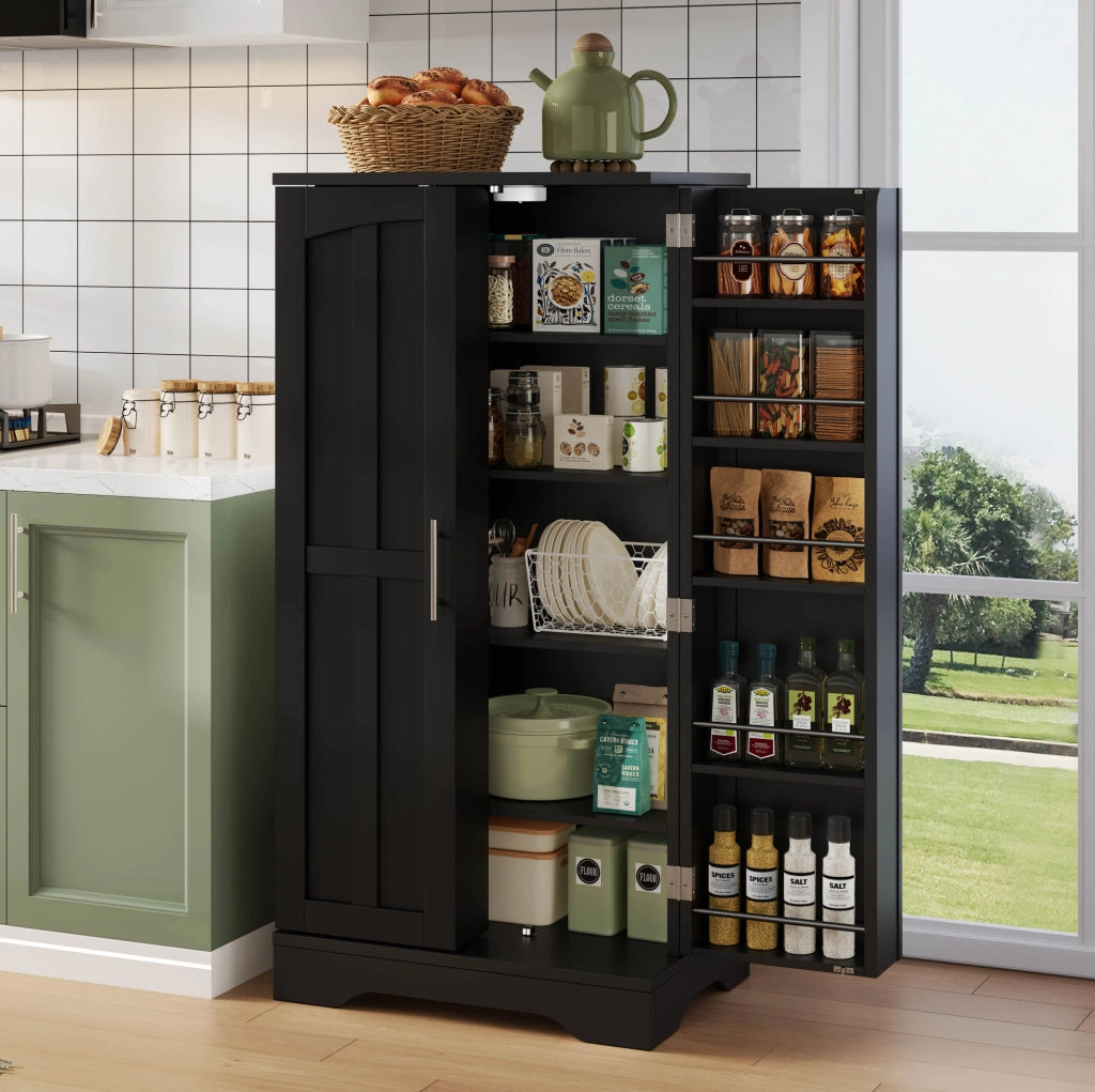 Mobile dispensa alto in MDF nero con luce LED a sensore