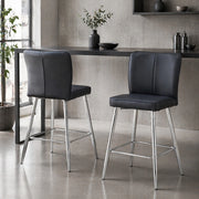 Sgabello da bar con schienale ergonomico e poggiapiedi, piedini regolabili, PU, Nero e Argento
