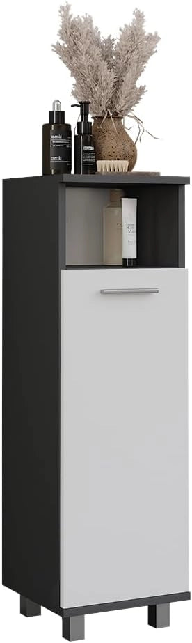 Mobiletto midi Ilias, Antracite/bianco, 30.2 x 95 cm con porta, per la conservazione di articoli da bagno e asciugamani