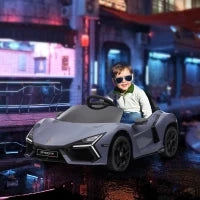 Auto Elettrica per Bambini da 3-5 Anni, Guida Dolce, Telecomando, Clacson, Plastica e Metallo, Grigio