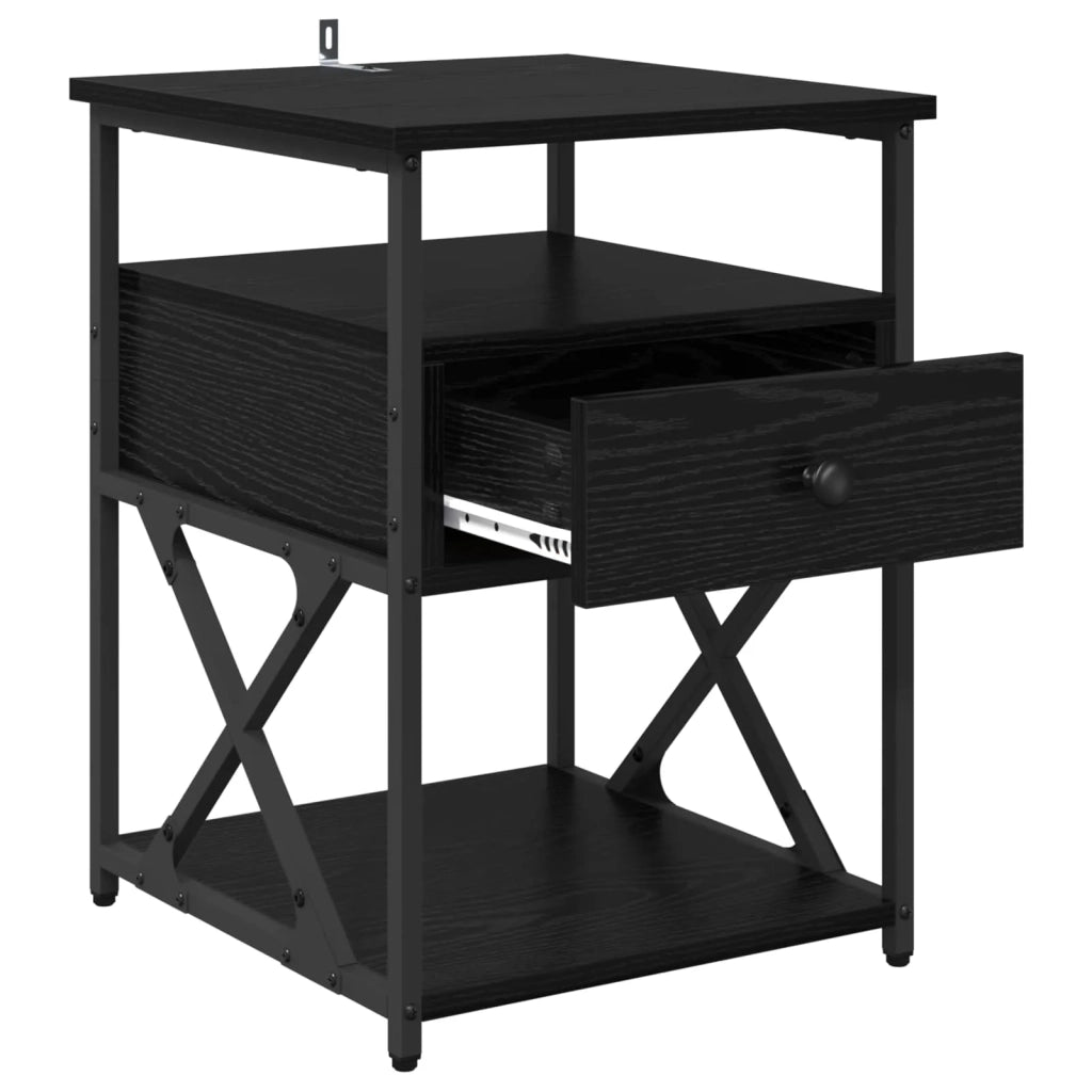 Comodino | Armadio da Notte | Mobiletto da notte Rovere Nero 40 x 42 x 55 cm Legno multistrato