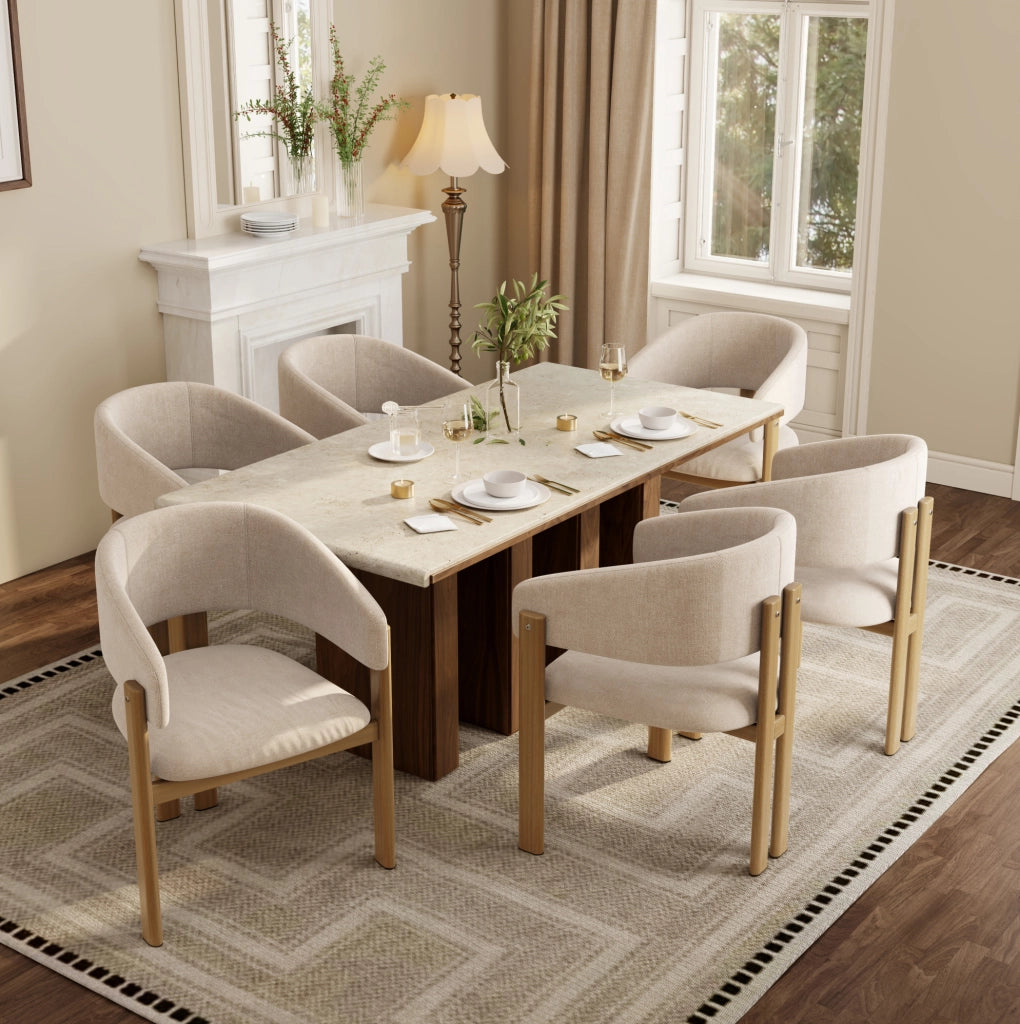 SEDIA con braccioli Set da 4 pezzi Metallo effetto legno e Lino Beige