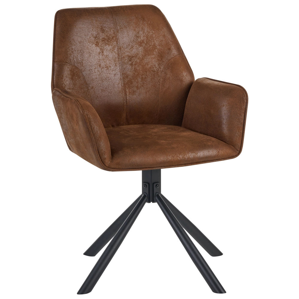 Set di 2 sedie da pranzo girevoli in ecopelle marrone con schienale alto in stile scandinavo