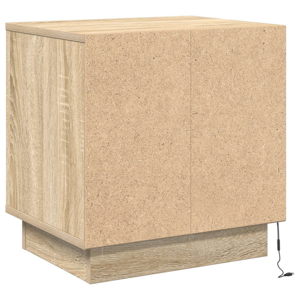 Comodini con Luci LED 2 pz Rovere Sonoma 44x34,5x45 cm