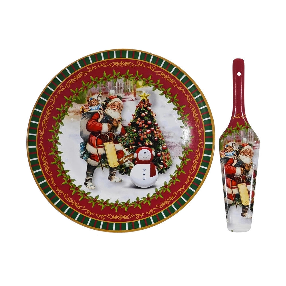 Trade Shop - Set Piatto Rotondo + Paletta Coordinata Di Natale In Ceramica Decorativa ø27cm 4 Modelli -