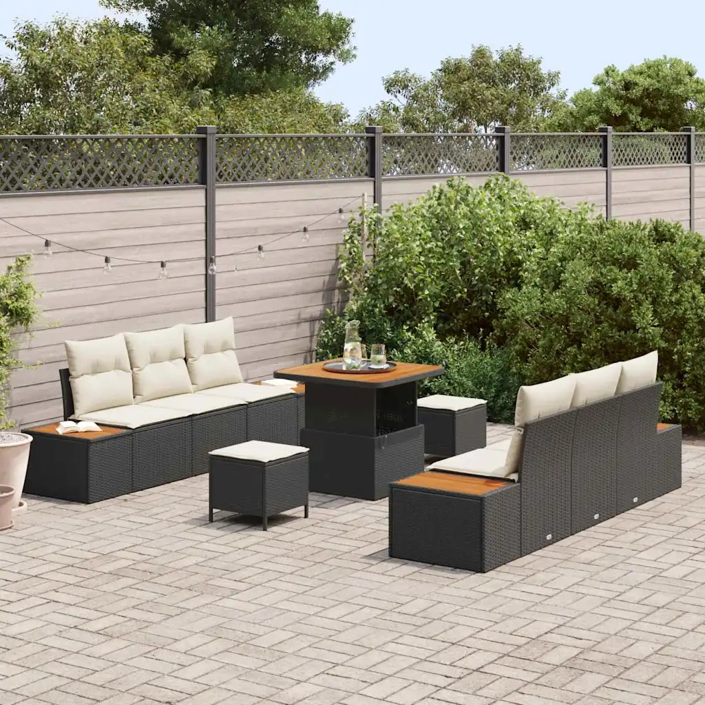 Set Divano da Giardino 9 pcs Nero polyrattan