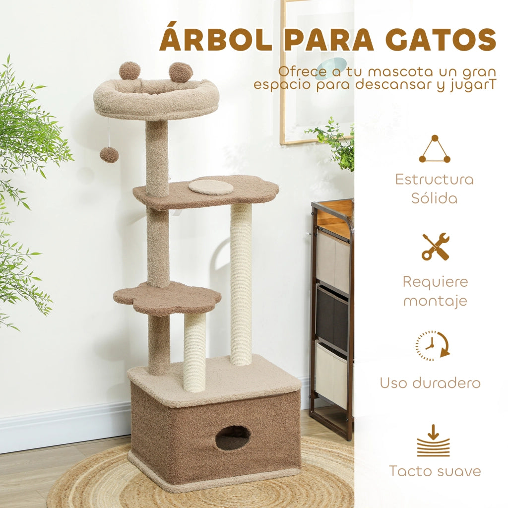Albero tiragraffi per gatti con piattaforme, nido e corda di juta ¨C zephmum ¨C 133 cm