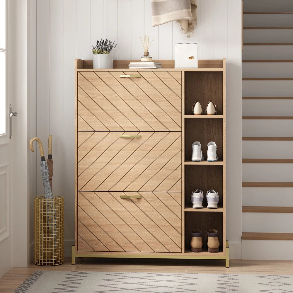 Scarpiera Nordica con Ante a Ribalta ¨C MINIMAL ¨C Rovere, 3 Ante, Slim, Ripiani Laterali