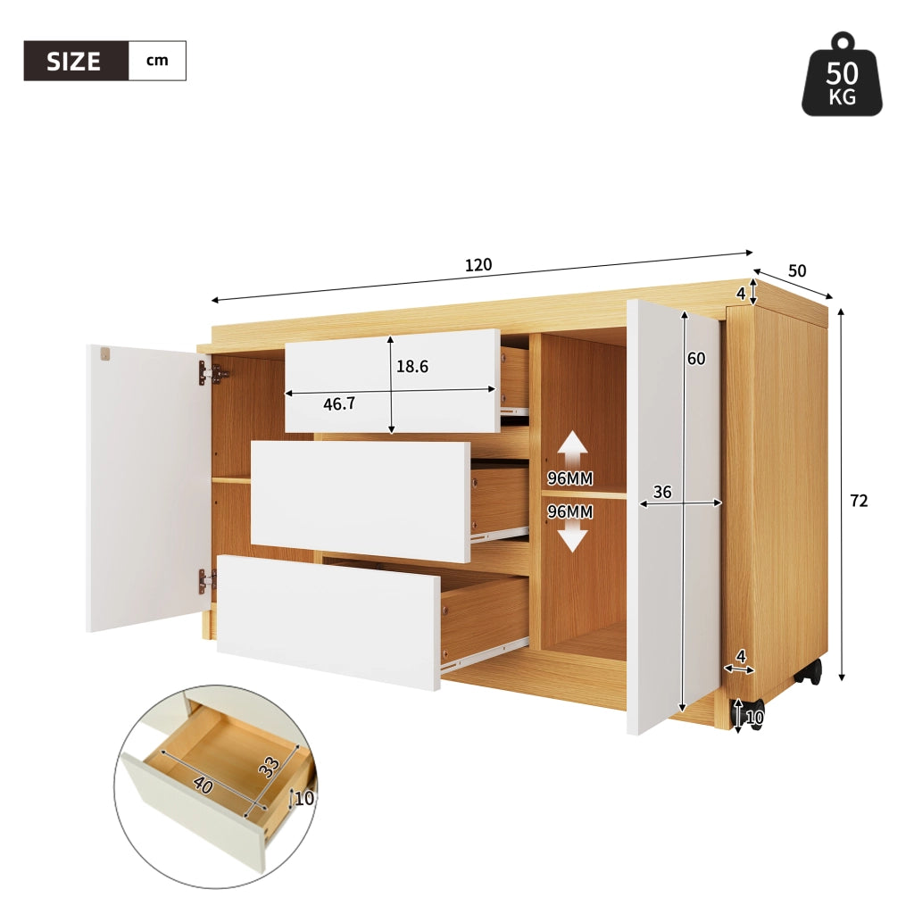 Scrivania pieghevole con piano girevole a 360° e 3 cassetti, per ufficio, in truciolare, rovere, 120 × 50 × 76,5 cm