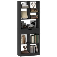 Libreria Moderna in Legno con Cassetto Centrale e Kit Antiribaltamento, 60x26x158 cm, Nero