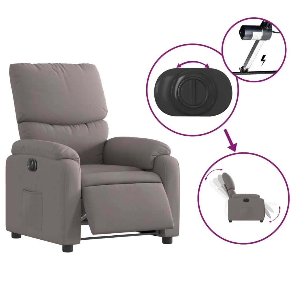 Poltrona | Sedia Relax Elettrica Reclinabile Tortora in Tessuto