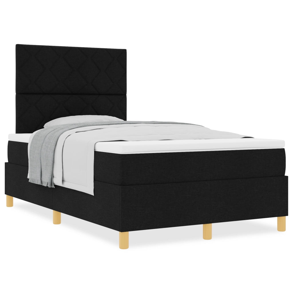 Letto con Box Spring e Materasso Nero Piccolo Matrimoniale Tessuto
