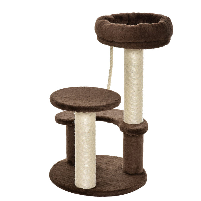 Tiragraffi per Gatti Albero a 3 Livelli Ø40x65 cm in Peluche e Sisal Marrone