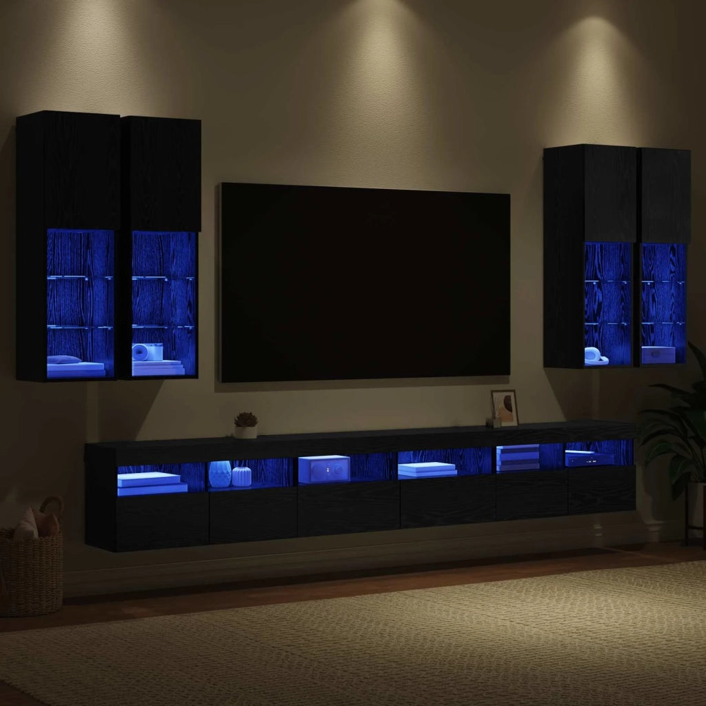 Set di Mobiletto da TV a Parete 7 pcs Rovere Nero 3402799