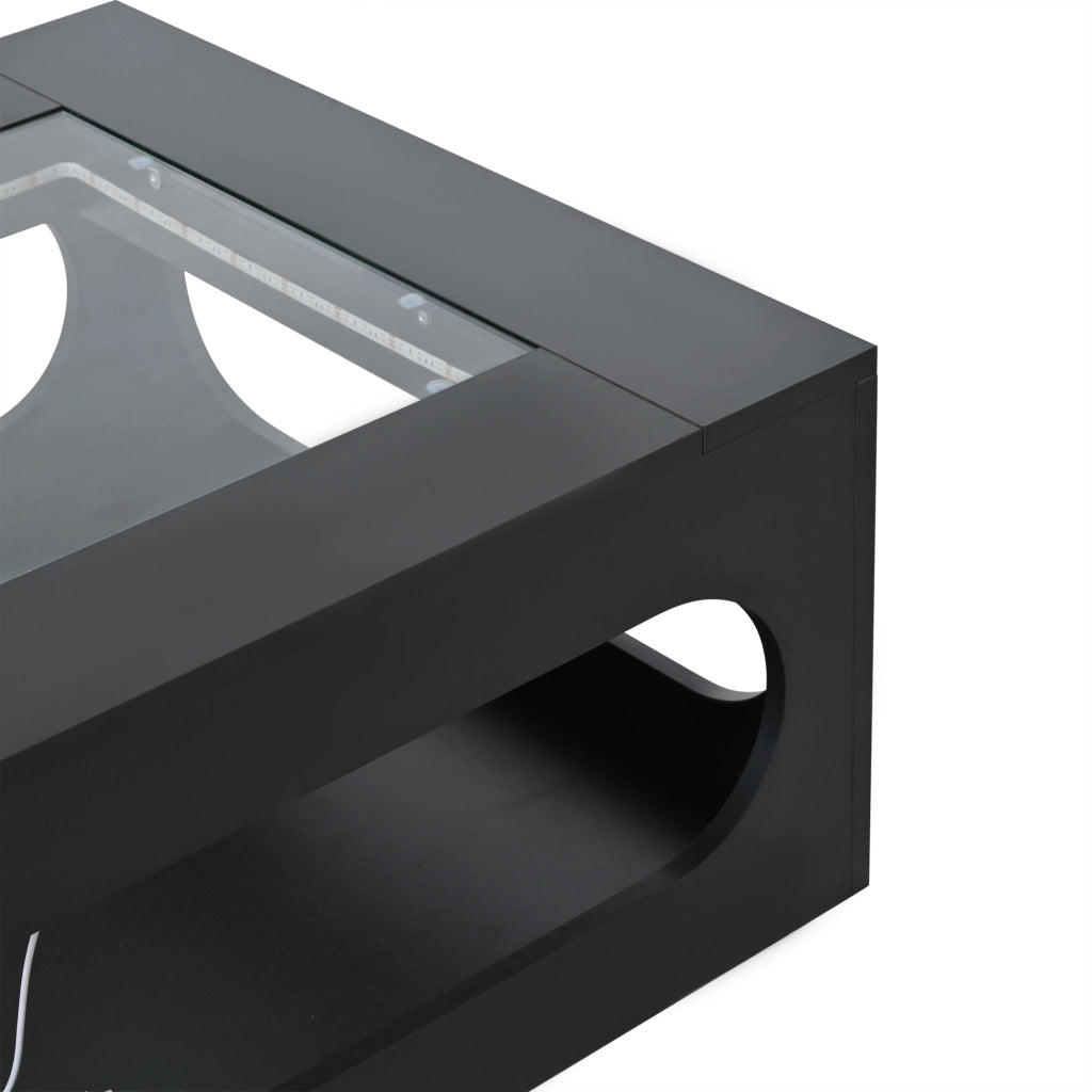 TAVOLINO DA SOGGIORNO 70x70x35 cm Nero in MDF e vetro temperato con LED