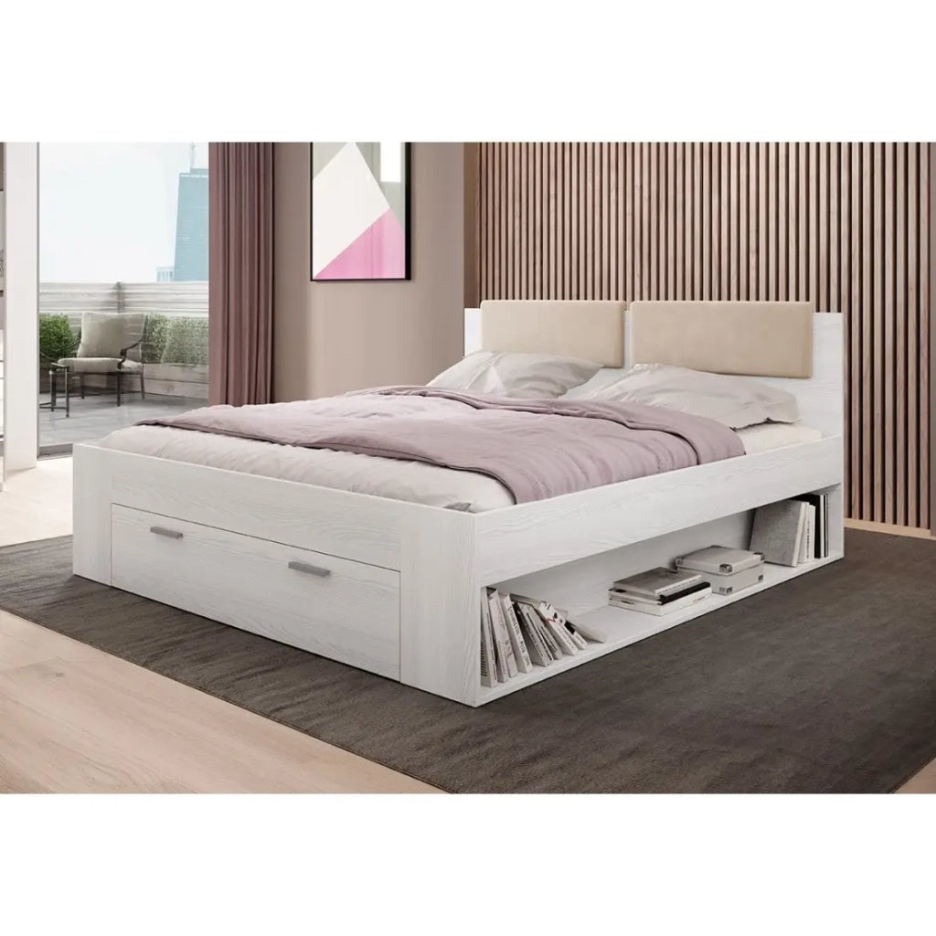 Letto adulto 180x200 con cassetti integrati - Collezione FLOYD, Colore bianco effetto legno
