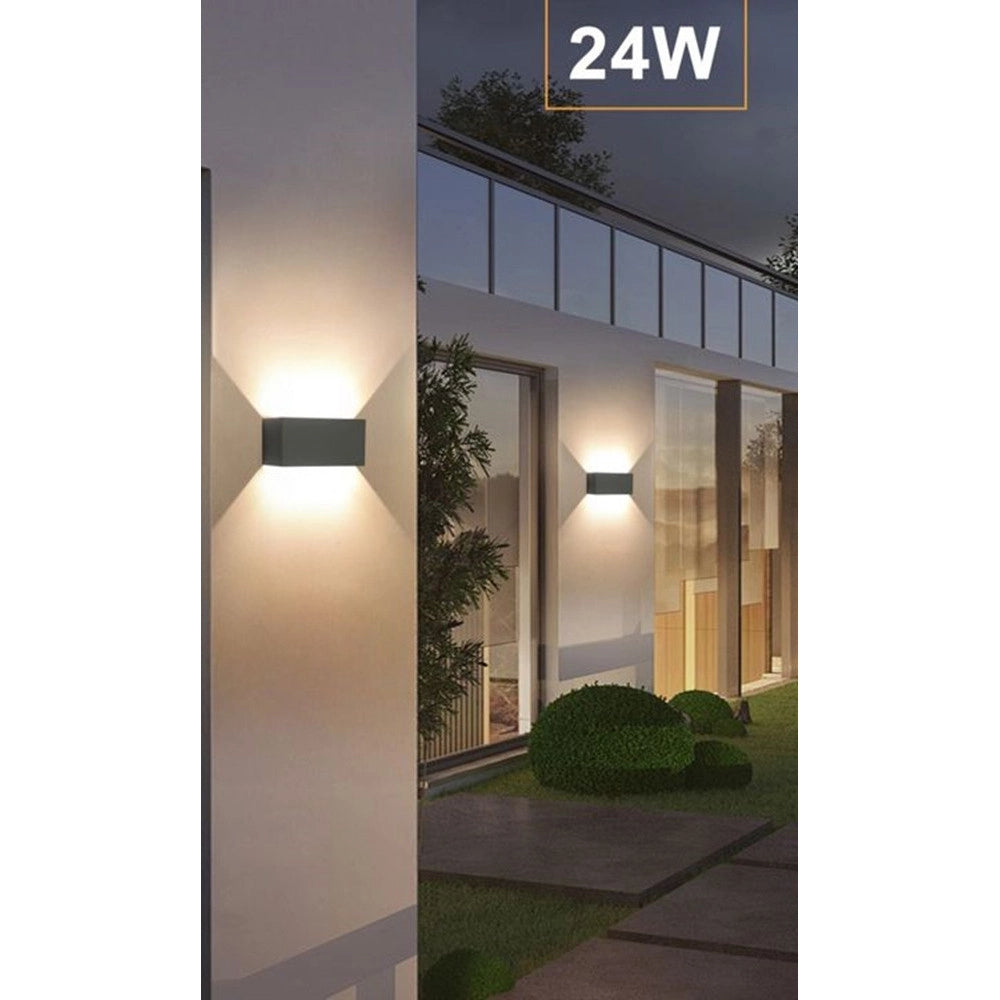 Trade Shop - Applique Lampada Led 24w Da Esterno A Parete Doppio Fascio Luminoso Regolabile Ip65 Es30 -
