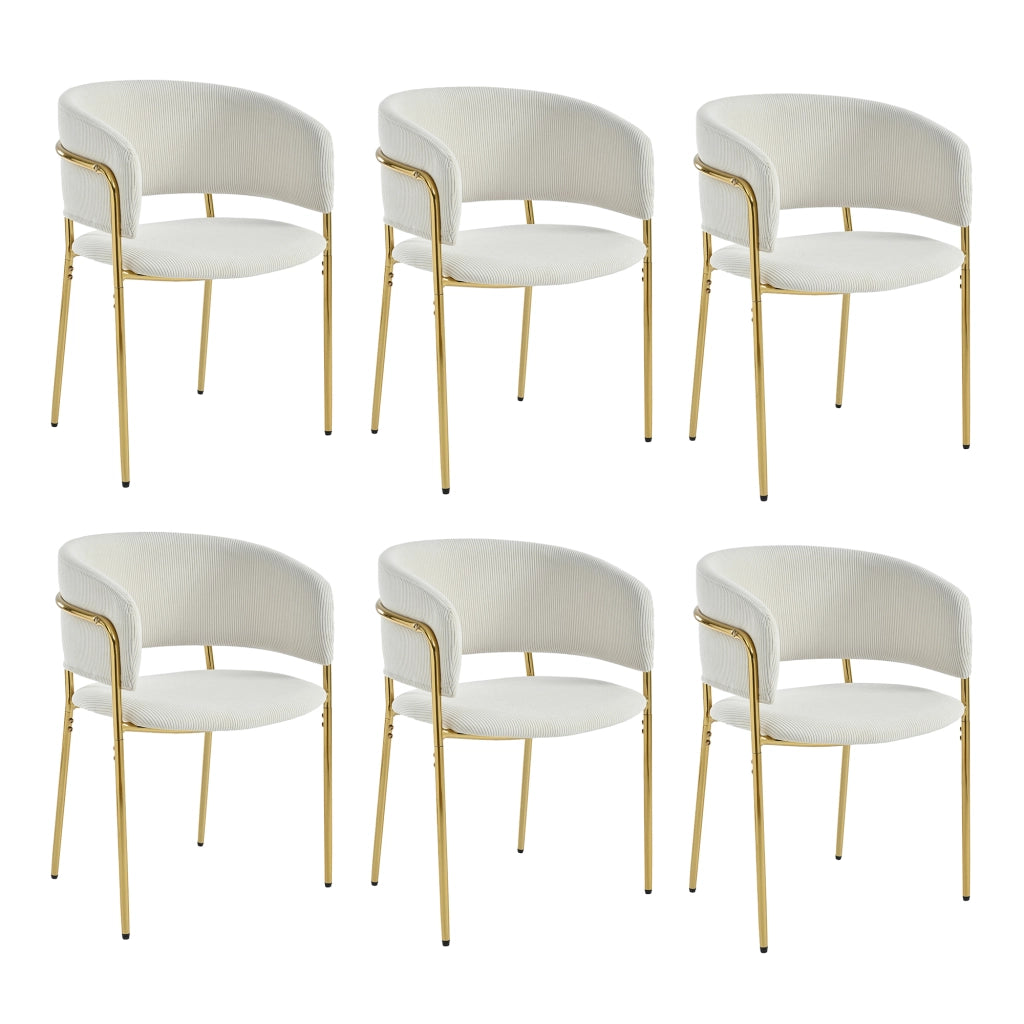 Sedia da pranzo con schienale ergonomico e piedini regolabili, in velluto a coste, metallo e legno, Beige